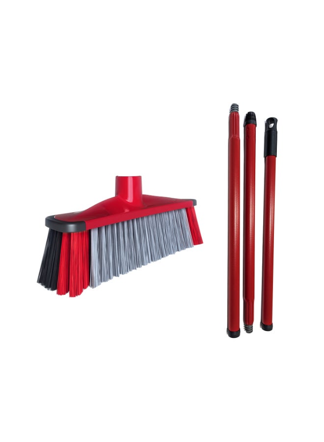 Vileda 3action Indoor  Broom With 3-Piece Handle, Three Different Types Of Fibers, Powerful Bristle, Versatile Rubber Broom, Lightweight, Red & Black, 30 x 6 x 139 - Image 1