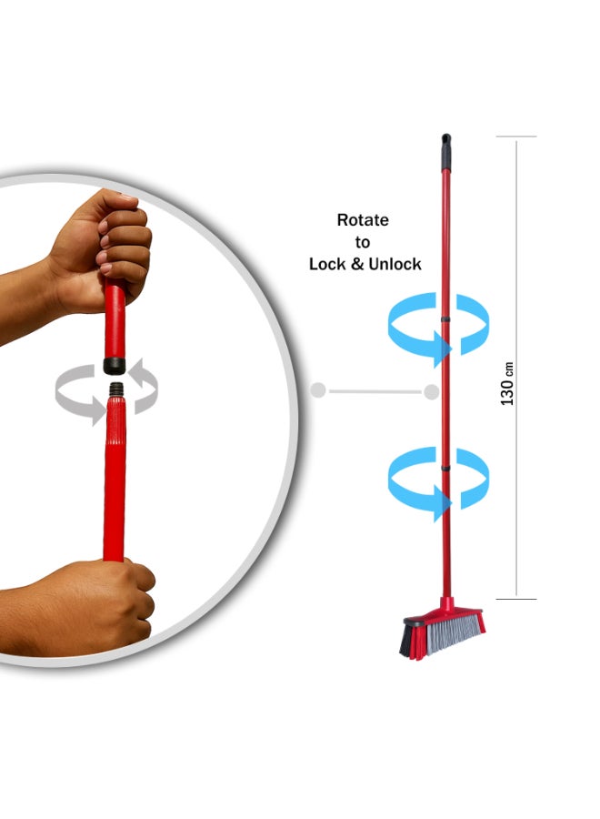 Vileda 3action Indoor  Broom With 3-Piece Handle, Three Different Types Of Fibers, Powerful Bristle, Versatile Rubber Broom, Lightweight, Red & Black, 30 x 6 x 139 - Image 3
