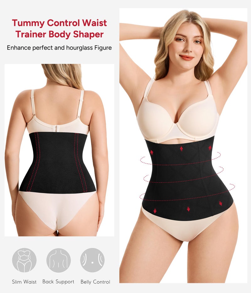 Nebility Womens' Waist Trainer Tummy Control Waist Cincher Slim Body Shaper (Black Without Hook, L) - Image 3
