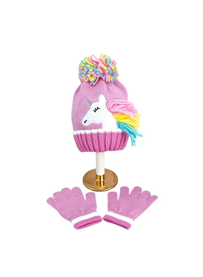 LITTLE SURPRISE BOX Muave Frill Unicorn Winter Cap Beanie & matching Gloves2 pcs set - Image 1