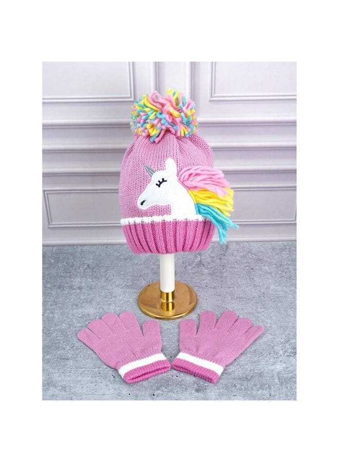 LITTLE SURPRISE BOX Muave Frill Unicorn Winter Cap Beanie & matching Gloves2 pcs set - Image 2