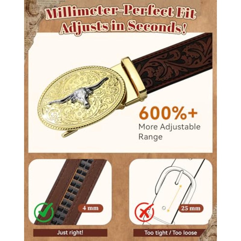 AWAYTR Ratchet Western Belt - PU Leather Cowboy Belt Adjustable Toddler to Big Kid Sizes for Jeans - Image 2