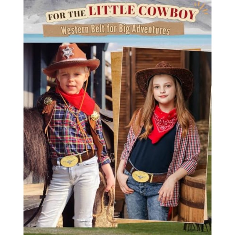 AWAYTR Ratchet Western Belt - PU Leather Cowboy Belt Adjustable Toddler to Big Kid Sizes for Jeans - Image 3