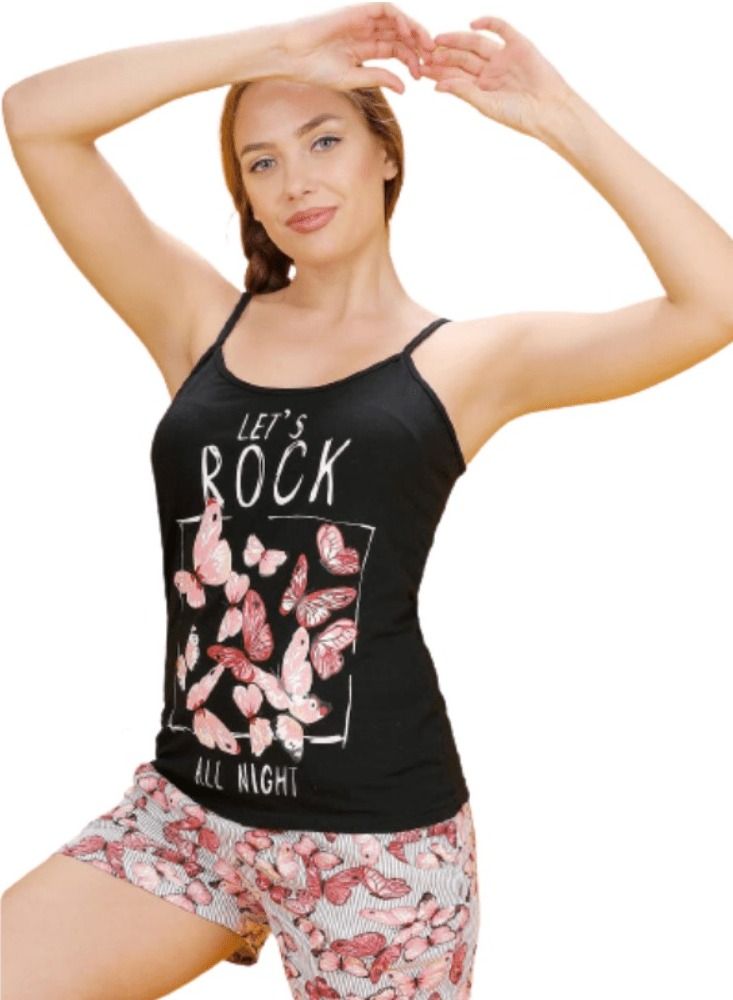 جنة طقم هوت شورت قطن بطبعات وحماله منزليه للنساء