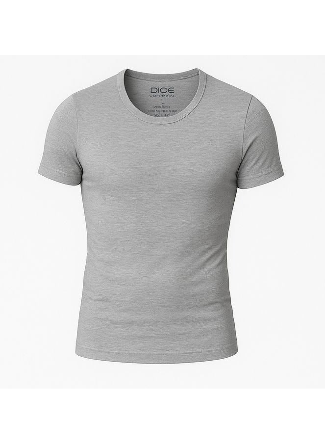 Dice Men's Basic Crew Neck T-Shirt, Slim Fit, Short Sleeve, Cotton Lycra - Grey - Image 4