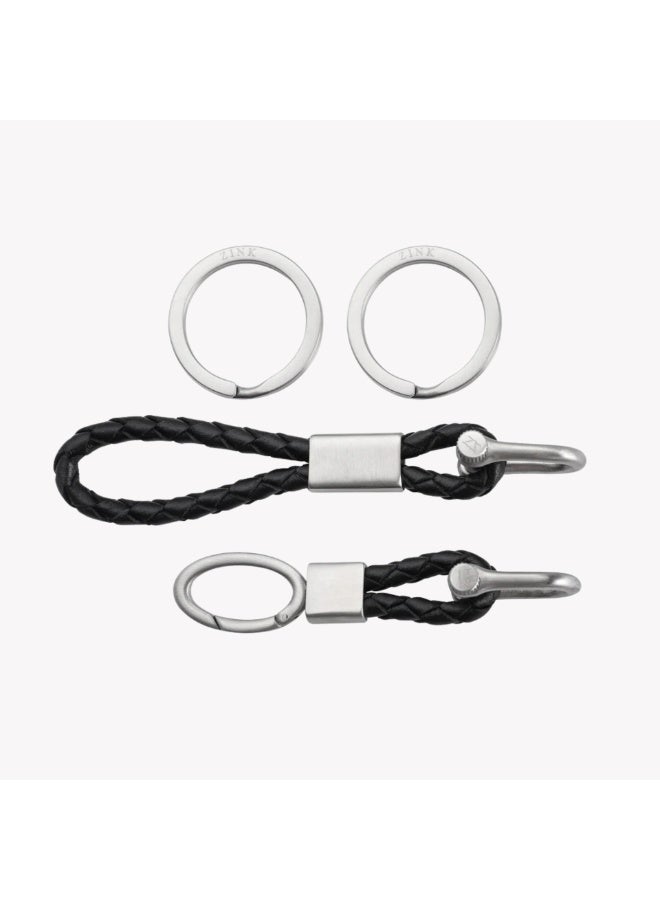 زنك ميدالية مفاتيح ZINK | فولاذ مقاوم للصدأ باللونين الفضي والأسود مع جلد | ZJKC010B - Image 3