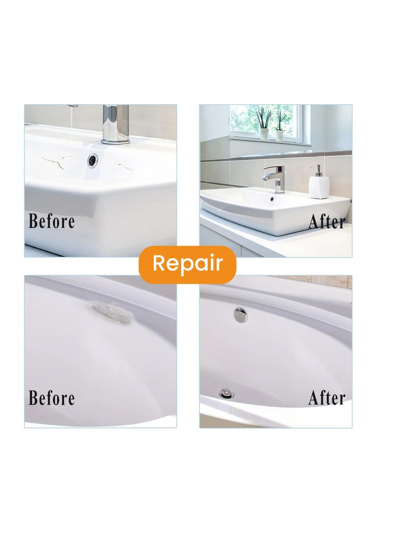 Excefore - White Porcelain Repair Kit, 2 Pcs Porcelain Stone Repair Kit with Scraper, Small Spoon, Transparent Gloves, Masking tape, Sandpaper, Fiberglass Tub Repair Kit for Sink, Shower, Countertop - Image 1