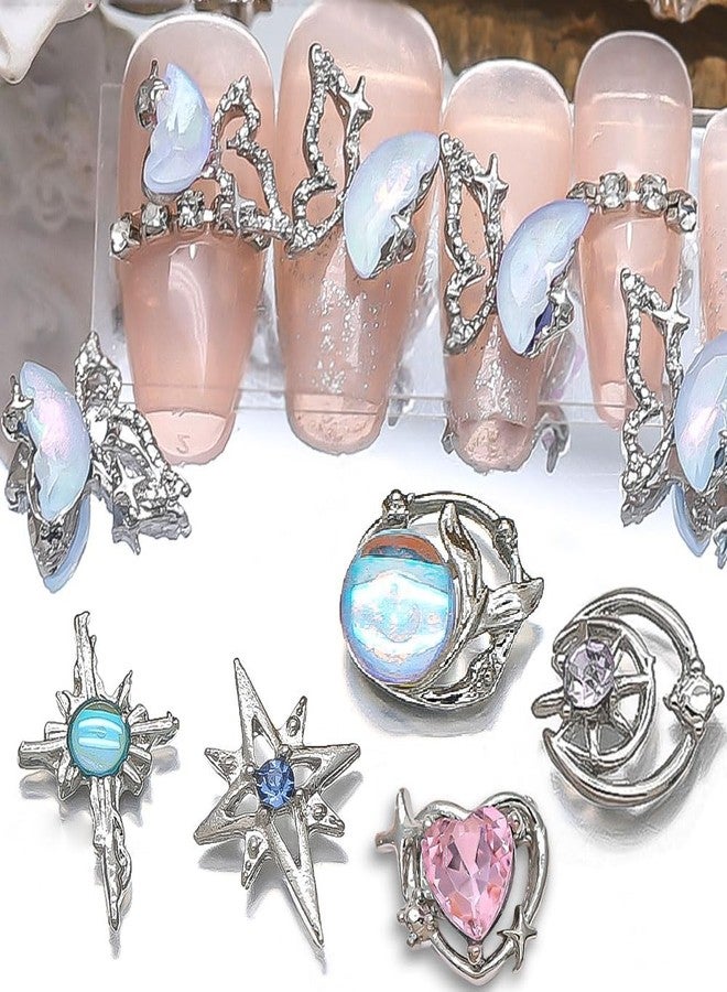 JALIYA 16 Styles Luxury Moon Star Nail Charms for Acrylic Nails Alloy Rhinestone Star Moon Nail Art Charms 3D Bow Butterfly Silver Nail Charms Y2k Nail Accessories Metal Nail Jewels for Nail Art Supplies - Image 5