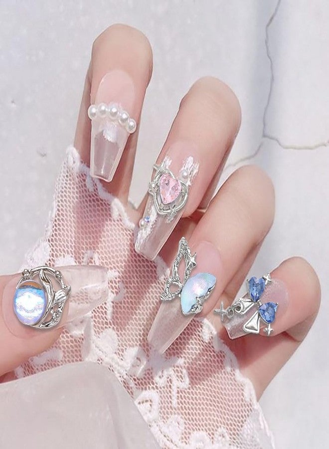 JALIYA 16 Styles Luxury Moon Star Nail Charms for Acrylic Nails Alloy Rhinestone Star Moon Nail Art Charms 3D Bow Butterfly Silver Nail Charms Y2k Nail Accessories Metal Nail Jewels for Nail Art Supplies - Image 4