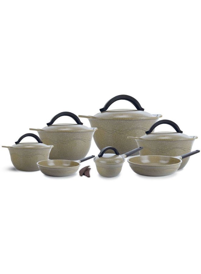 Master Retro Line Granite Set 14 Piece pot 20 - 24 - 26 - 30 - frying pan 20 - 24 cm-Mocha