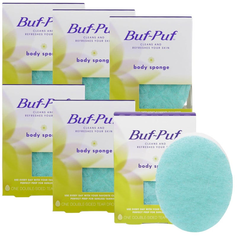 Buf-Puf Body Sponge, Bath Sponge, Dermatologist Developed, Cleanses Skin of Dirt, and Excess Oil, Reusable, Exfoliating, 6 Count - Image 1