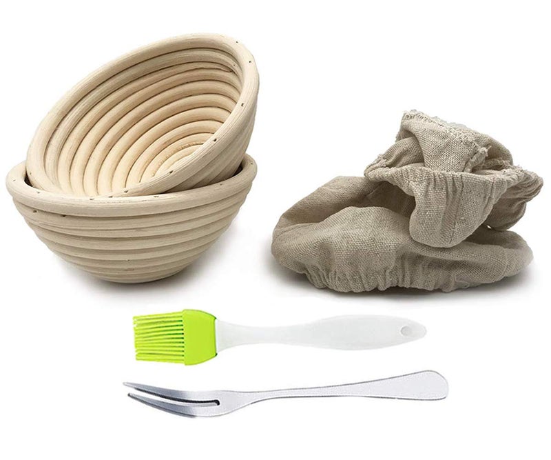 Jranter 2 Pack Of Mini 5 Inch Round Brotform Banneton Proofing Basket Bread Bowl For Baking Dough (Bonus Linen Cover) (5 Inch) - Image 1