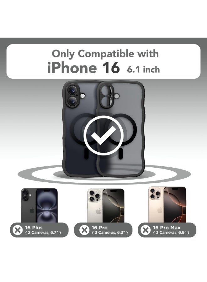 كبرارو جراب iPhone 16 للنساء والفتيات، مُحسّن [حماية كاملة للكاميرا] [متوافق مع MagSafe] جراب هاتف شفاف غير لامع لطيف مموج لهاتف iPhone 16، أسود - Image 2