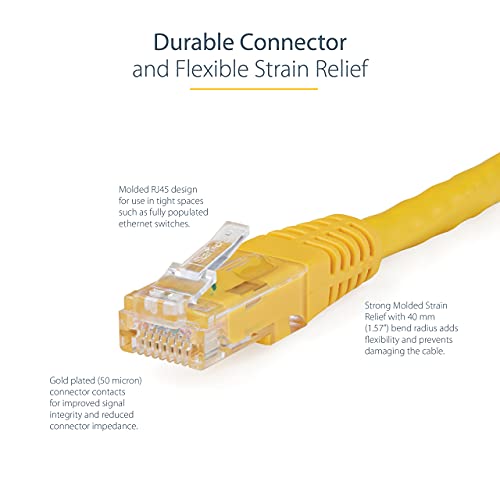 StarTech.com 35ft CAT6 Ethernet Cable - Yellow CAT 6 Gigabit Ethernet Wire -650MHz 100W PoE++ RJ45 UTP Molded Category 6 Network/Patch Cord w/Strain Relief/Fluke Tested UL/TIA Certified (C6PATCH35YL) - Image 4