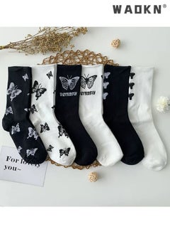 WAOKN Casual Cotton Socks 6 Pairs Butterfly Print Long Socks Comfortable Breathable Funny Socks Athletic Socks for Women Girls,Casual Cotton Stretchy Novelty Socks,Casual Socks-Perfect for Everyday Wear  - Image 4