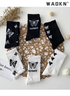 WAOKN Casual Cotton Socks 6 Pairs Butterfly Print Long Socks Comfortable Breathable Funny Socks Athletic Socks for Women Girls,Casual Cotton Stretchy Novelty Socks,Casual Socks-Perfect for Everyday Wear  - Image 3
