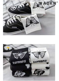 WAOKN Casual Cotton Socks 6 Pairs Butterfly Print Long Socks Comfortable Breathable Funny Socks Athletic Socks for Women Girls,Casual Cotton Stretchy Novelty Socks,Casual Socks-Perfect for Everyday Wear  - Image 5