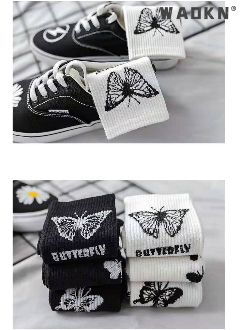 WAOKN Casual Cotton Socks 6 Pairs Butterfly Print Long Socks Comfortable Breathable Funny Socks Athletic Socks for Women Girls,Casual Cotton Stretchy Novelty Socks,Casual Socks-Perfect for Everyday Wear  - Image 5