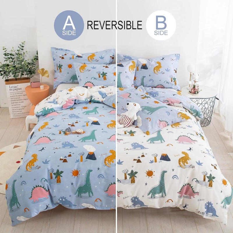 DJY Dinosaur Duvet Cover Set Twin, 100% Cotton Blue White Reversible Kids Bedding Set for Boys Girls, 2 Pieces Ultra Soft Breathable Comforter Cover Set (1 Duvet Cover+1 Pillowcase) - Image 2