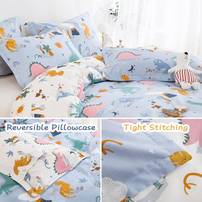 DJY Dinosaur Duvet Cover Set Twin, 100% Cotton Blue White Reversible Kids Bedding Set for Boys Girls, 2 Pieces Ultra Soft Breathable Comforter Cover Set (1 Duvet Cover+1 Pillowcase) - Image 5
