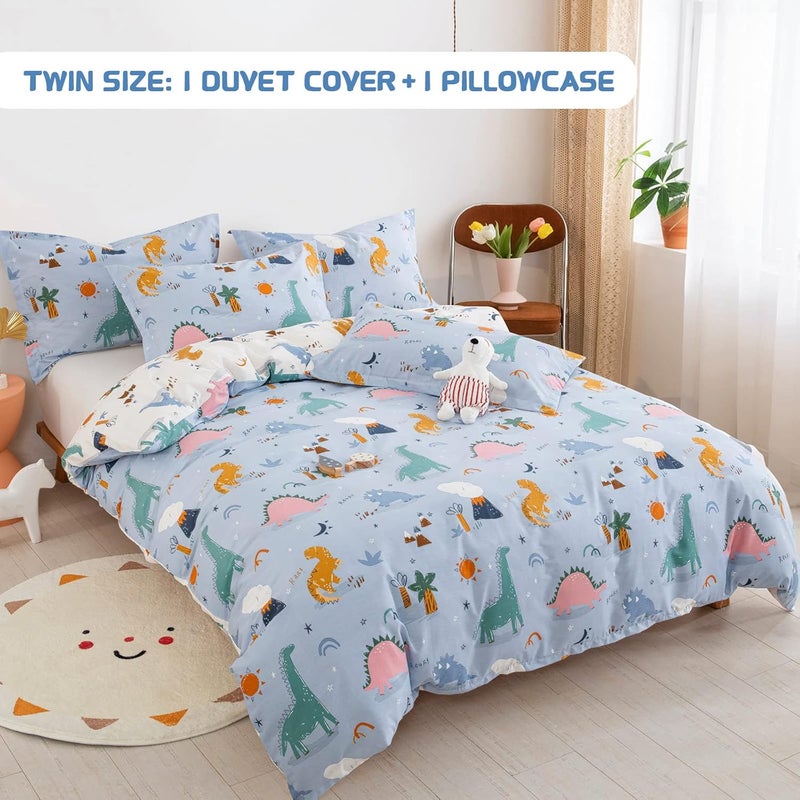 DJY Dinosaur Duvet Cover Set Twin, 100% Cotton Blue White Reversible Kids Bedding Set for Boys Girls, 2 Pieces Ultra Soft Breathable Comforter Cover Set (1 Duvet Cover+1 Pillowcase) - Image 3