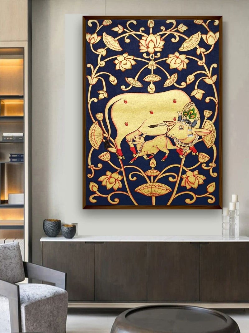 Artsense Cotton Painting For Wall Decoration Cow Mother Love Abstract Wall Painting For Living Room Big Size Painting For Home Decoration With FrameMulticolor 20X30 Inches50X71Cm