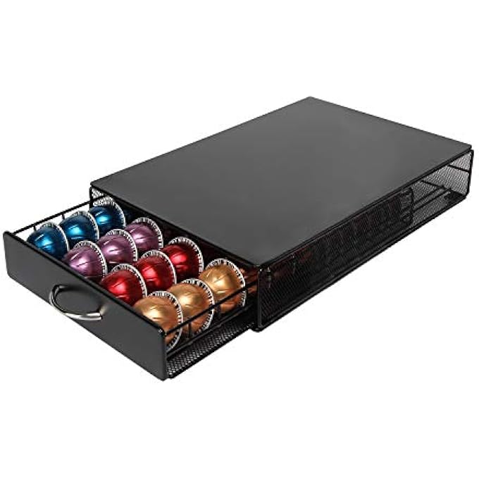 rayihni Coffee Pod Holder Storage Drawer For Nespresso Vertuo Capsule Holder Organizer Drawer Tray With Mesh Shelves For Nespresso Vertuo Holder Black Metal 40 Pod Vertuoline - Image 4