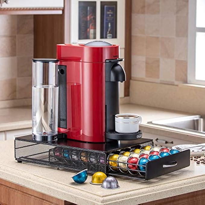 rayihni Coffee Pod Holder Storage Drawer For Nespresso Vertuo Capsule Holder Organizer Drawer Tray With Mesh Shelves For Nespresso Vertuo Holder Black Metal 40 Pod Vertuoline - Image 5