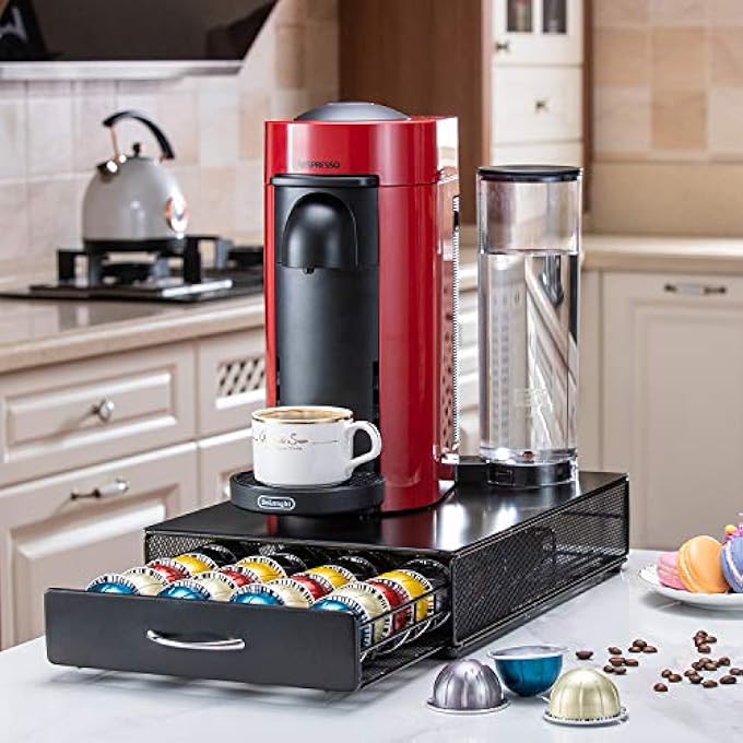 rayihni Coffee Pod Holder Storage Drawer For Nespresso Vertuo Capsule Holder Organizer Drawer Tray With Mesh Shelves For Nespresso Vertuo Holder Black Metal 40 Pod Vertuoline - Image 2