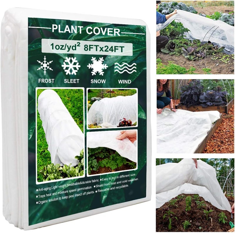 FARAER Plant Covers, 8Ft x 24Ft Reusable Floating Row Cover, 1oz Freeze Protection Plant Blankets for Cold Weather, Garden Winterize Cover for Winter Frost Protection, Thickened 1 oz Garden Quilt Cover - Image 1