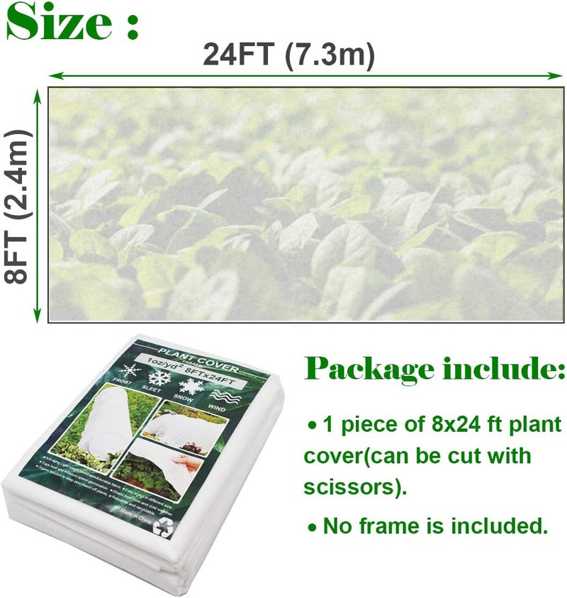 FARAER Plant Covers, 8Ft x 24Ft Reusable Floating Row Cover, 1oz Freeze Protection Plant Blankets for Cold Weather, Garden Winterize Cover for Winter Frost Protection, Thickened 1 oz Garden Quilt Cover - Image 5