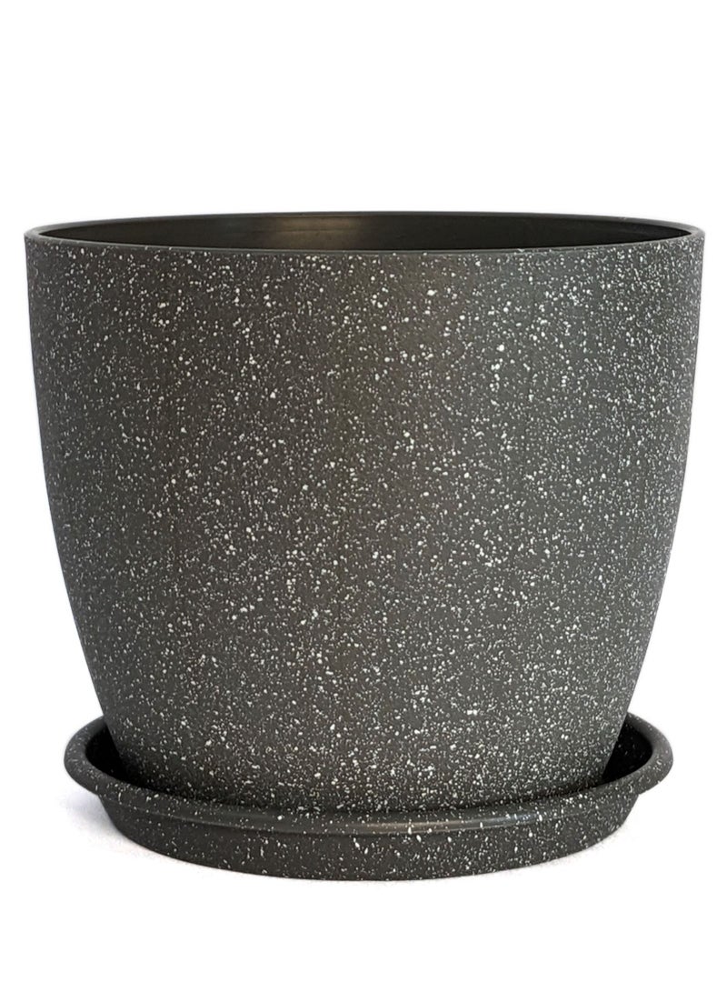 VGROW PRIME Plant Pots, Indoor Planters with Drain Holes and Tray, Minimalist Plastic Flowerpot (7 Inches, Dark Grey) - Image 1
