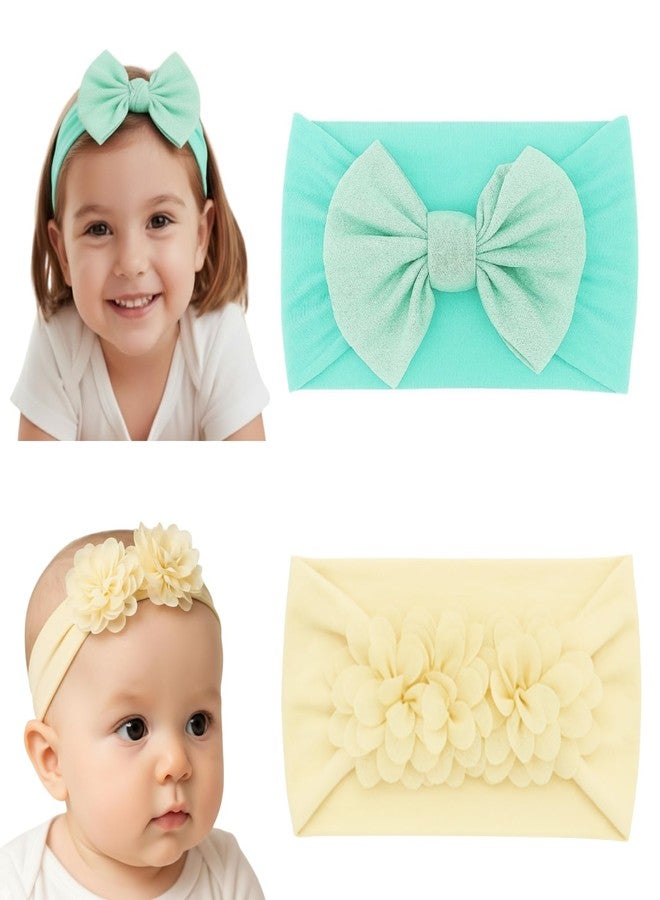 ANNACREATIONS ANNA CREATIONS 2 Pcs Baby Headbands with Bow and Flower Design, Soft Stretchy Hair Bands for Newborn Infant Toddler Girls, Comfortable and Stylish Hair Accessories for Photoshoot and Party - Image 1