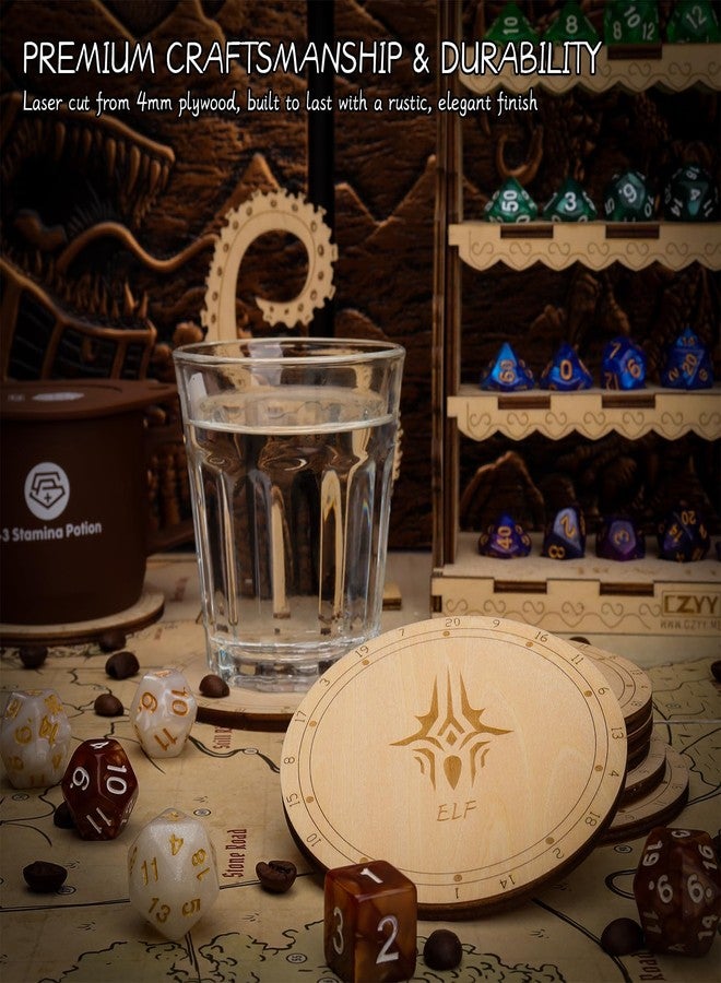 CZYY DND Race Coasters with Tentacle Design Holder, Set of 12 Round Wood Coasters Laser Engraved DND Species Icons, DND Themed Decor & Gift for Dungeon Master - Image 3