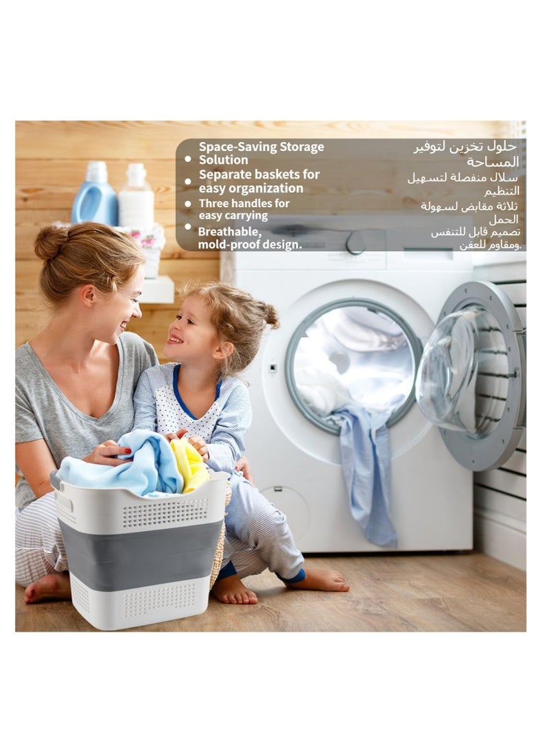 Anmi - 40L Foldable Laundry Basket with Handle (Grey) - Image 1