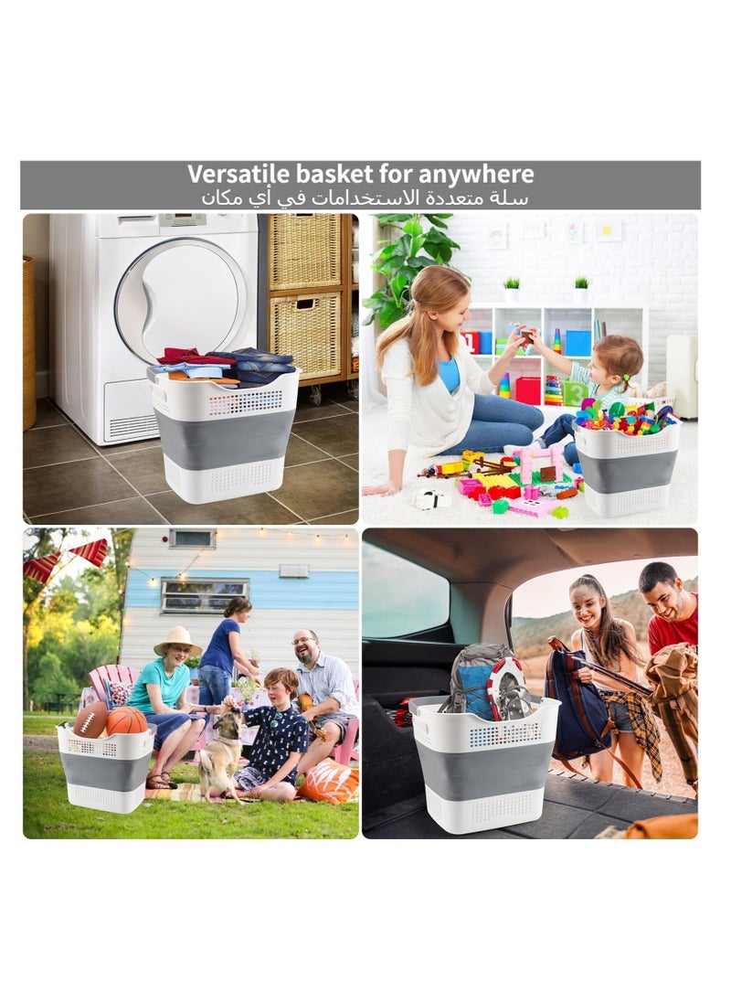 Anmi - 40L Foldable Laundry Basket with Handle (Grey) - Image 1