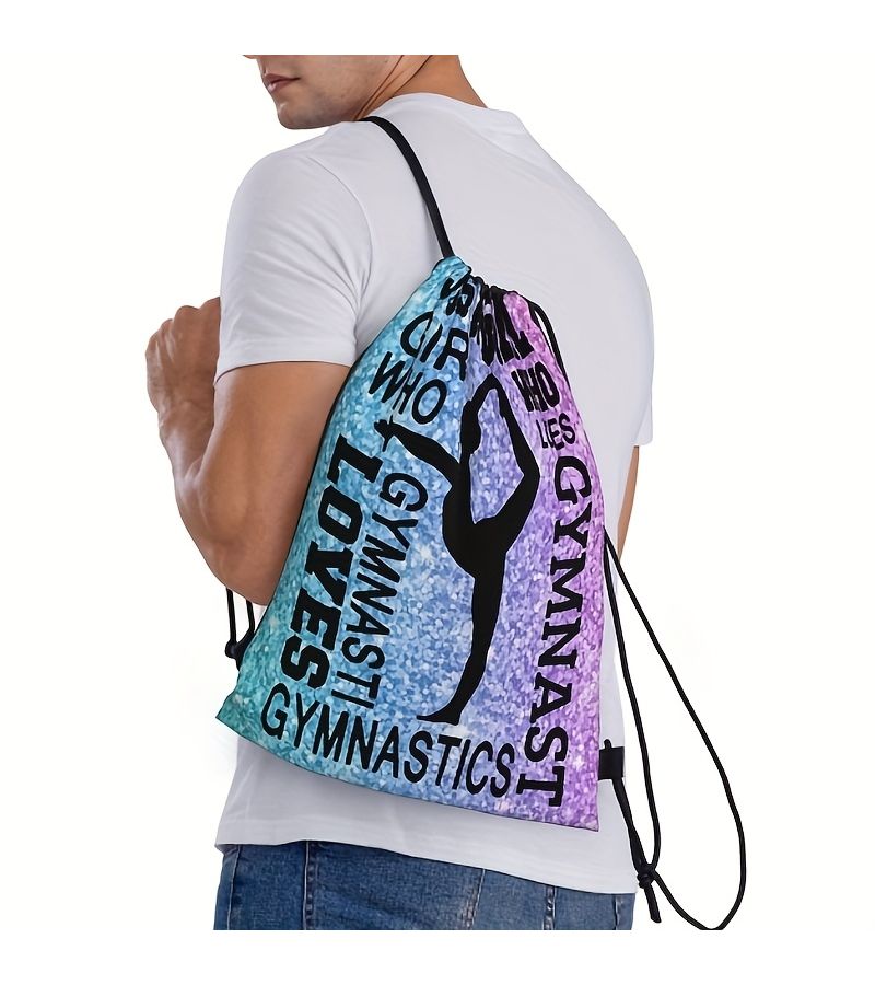 Gymnastics Blue Drawstring Sparkling Sports Backpack Durable Polyester Machine Washable Fitness Gear Everyday Use - Image 3