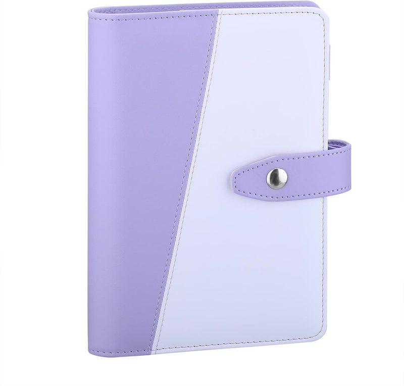 Antner A6 Binder 6 Ring Refillable Notebook Budget Planner for A6 Filler Paper, PU Leather Personal Planner Wallet Money Organizer Cash Stuffing Binder with Magnetic Snap Closure, Purple & White - Image 1