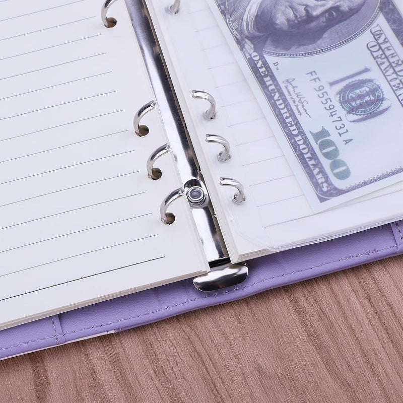 Antner A6 Binder 6 Ring Refillable Notebook Budget Planner for A6 Filler Paper, PU Leather Personal Planner Wallet Money Organizer Cash Stuffing Binder with Magnetic Snap Closure, Purple & White - Image 3