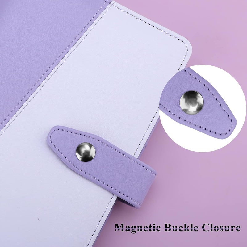 Antner A6 Binder 6 Ring Refillable Notebook Budget Planner for A6 Filler Paper, PU Leather Personal Planner Wallet Money Organizer Cash Stuffing Binder with Magnetic Snap Closure, Purple & White - Image 4