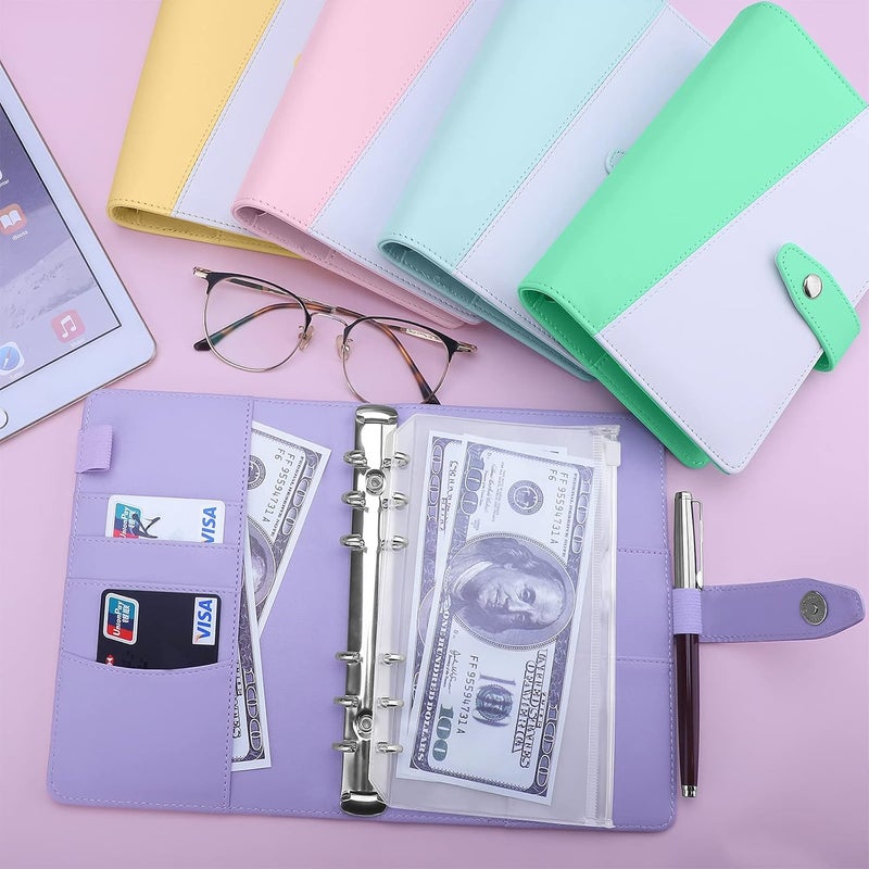 Antner A6 Binder 6 Ring Refillable Notebook Budget Planner for A6 Filler Paper, PU Leather Personal Planner Wallet Money Organizer Cash Stuffing Binder with Magnetic Snap Closure, Purple & White - Image 5