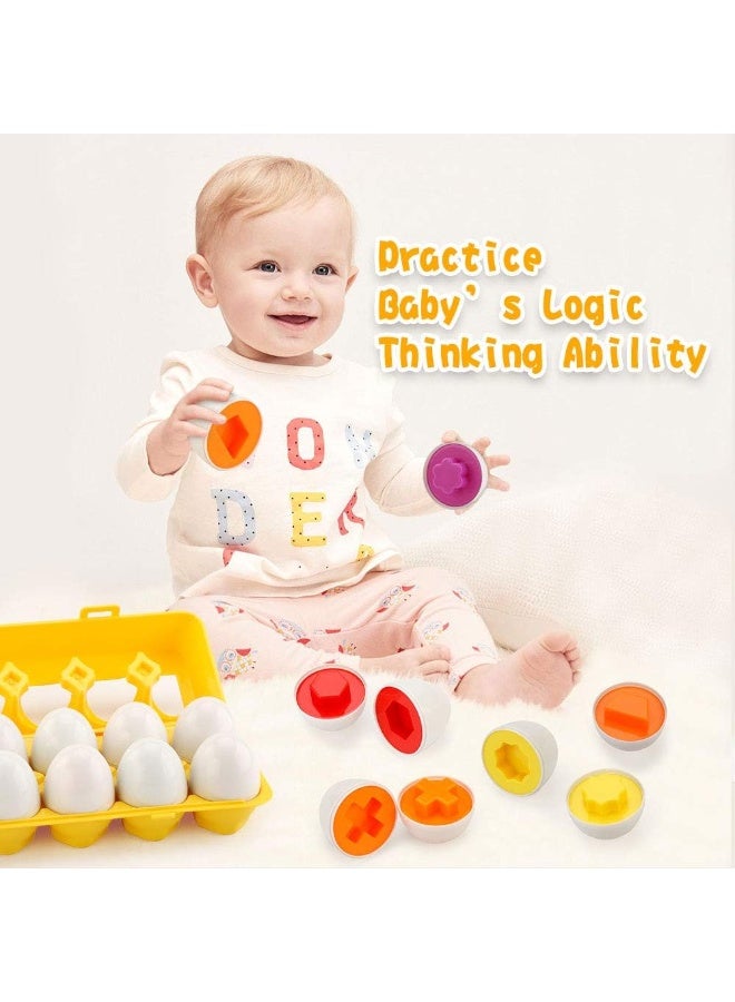 ARGT Matching Eggs - Toddler Toys - Educational Color & Recognition Skills Study Toys, for Learn Color & Shape Match Egg Set, for Age 2 Years Old and 2 Years Up Kid Baby Toddler Boy Girl. (12 Eggs) - Image 5