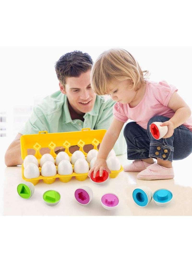 ARGT Matching Eggs - Toddler Toys - Educational Color & Recognition Skills Study Toys, for Learn Color & Shape Match Egg Set, for Age 2 Years Old and 2 Years Up Kid Baby Toddler Boy Girl. (12 Eggs) - Image 2