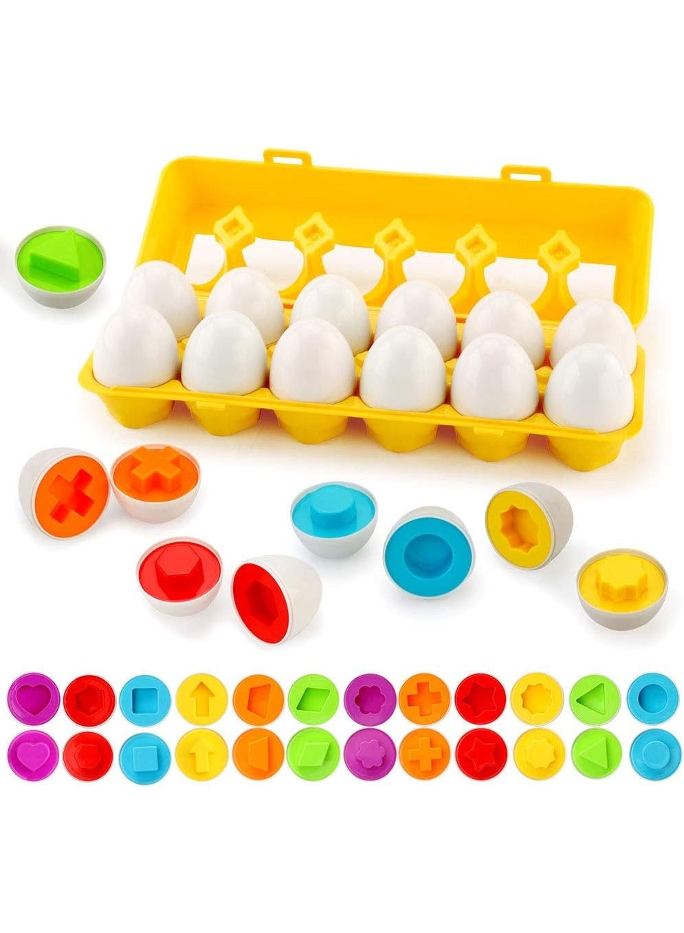 Matching Eggs - Toddler Toys - Educational Color & Recognition Skills Study Toys, for Learn Color & Shape Match Egg Set, for Age 2 Years Old and 2 Years Up Kid Baby Toddler Boy Girl. (12 Eggs)