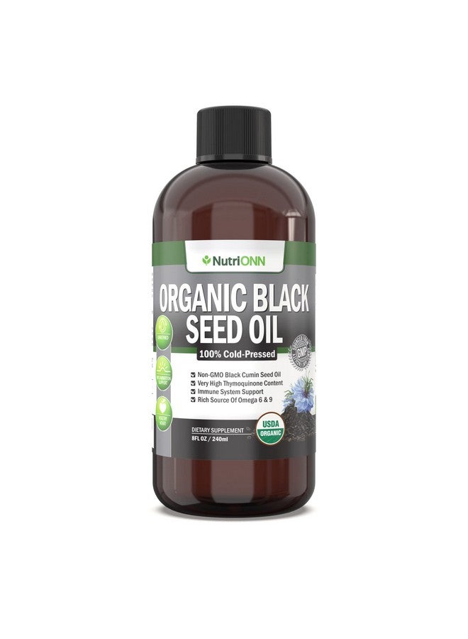 NutriONN Organic Black Seed Oil Usda Certified Organic Black Cumin Seed Oil Liquid High Thymoquinone Content Nongmo And Coldpressed Rich Source Of Omega6 & Omega9 Fatty Acids 8 Oz - Image 1