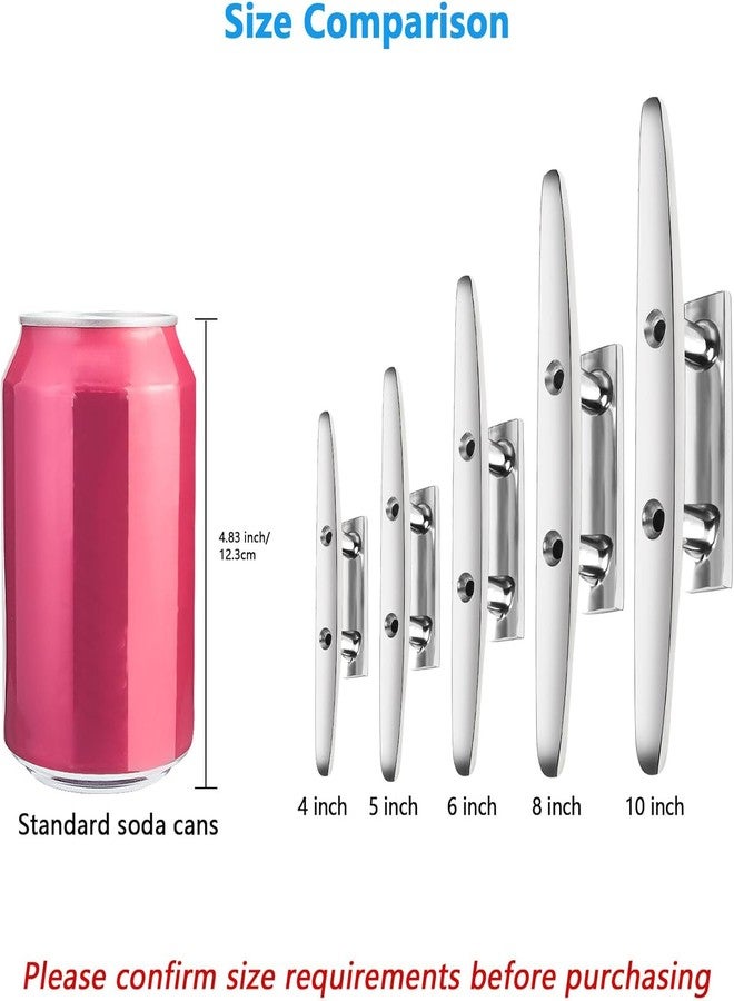 VEITHI 6 inch Boat Cleat Flat Top 4 Pack, 316 Stainless Steel Boat Dock Cleats,Rope Cleat,Dock Cleats with Screws for Marine or Nautical Decor and Dock Cleat Decorative. - Image 5