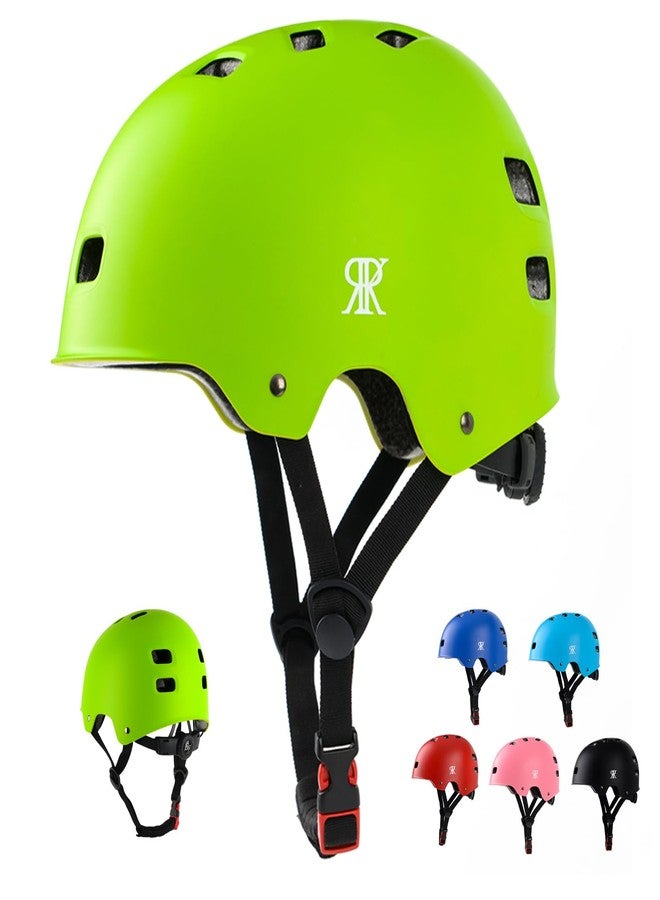 RRK Youth Kids Bike Helmet, Skateboard Bicycle Helmet for Age 5-8-10-12-14 Teen Boys Girls Adjustable and Multi-Sport for Scooter Roller Skate (Green M) - Image 1