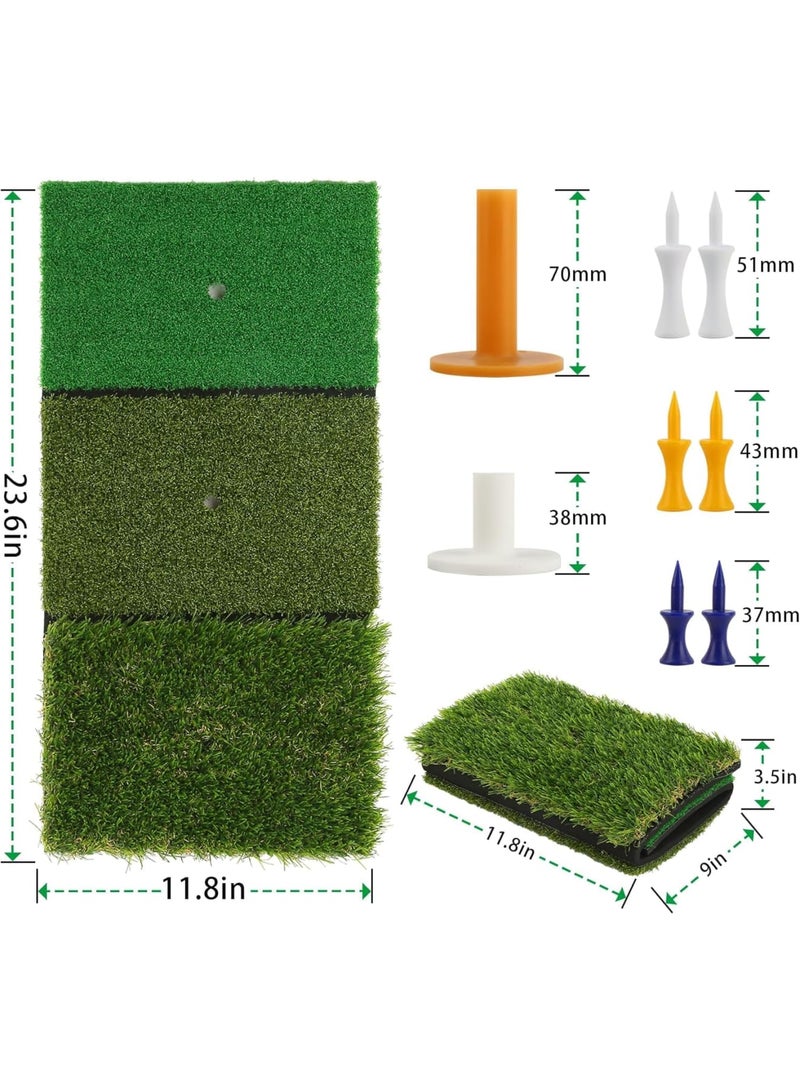 SYOSI Golf Practice Mat, 3-in-1 Turf Golf Hitting Mat for Swing Putting Chipping, Portable Golf Training Mat with 8 Tees and Non-Slip Base for Indoor Outdoor Practice, Green - Image 3