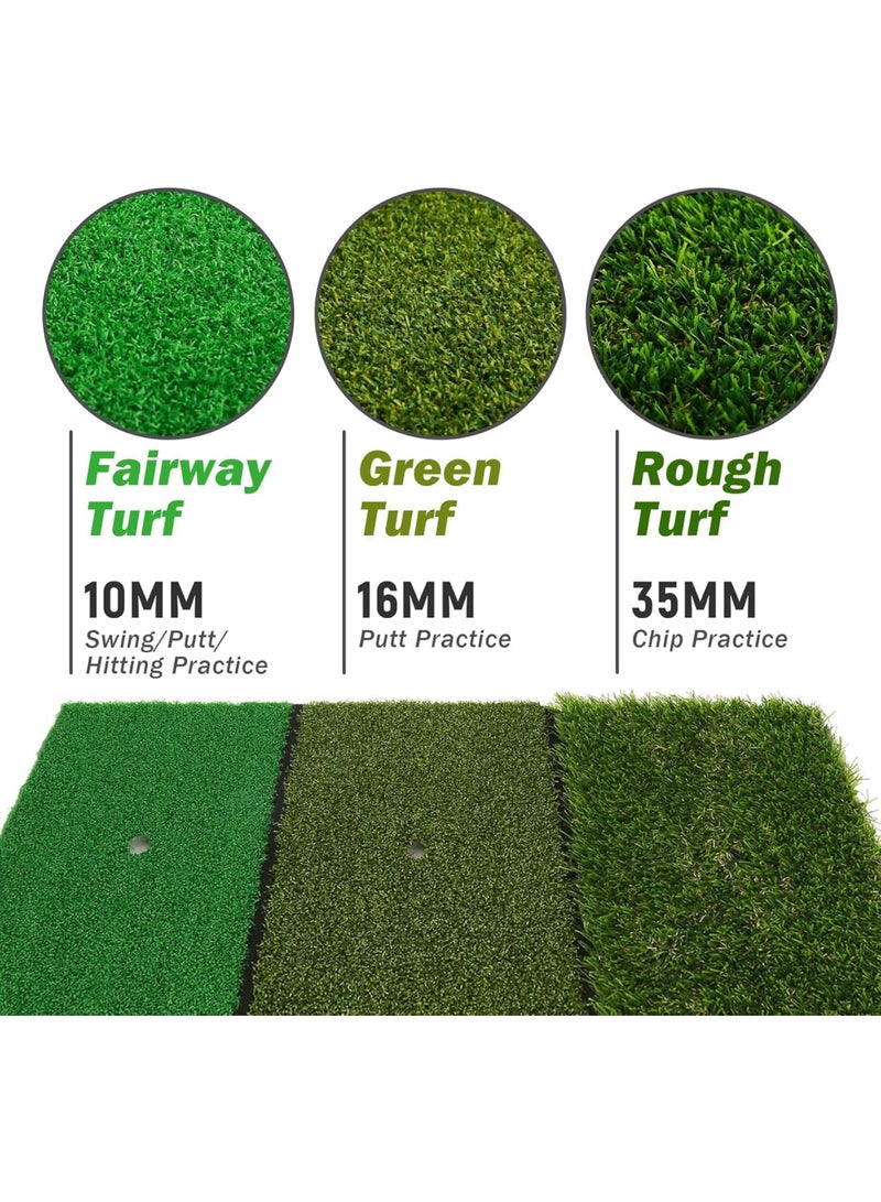 SYOSI Golf Practice Mat, 3-in-1 Turf Golf Hitting Mat for Swing Putting Chipping, Portable Golf Training Mat with 8 Tees and Non-Slip Base for Indoor Outdoor Practice, Green - Image 2