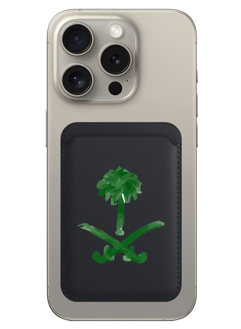 Theodor Magnetic Wallet, Compatible with MagSafe Wallet, for iPhone Wallet, for iPhone 16/15/14/13/12 Series, Not for iPhone 13/12 mini, 3 Card Holder, Vegan Leather, Black - KSA symbol - Image 1
